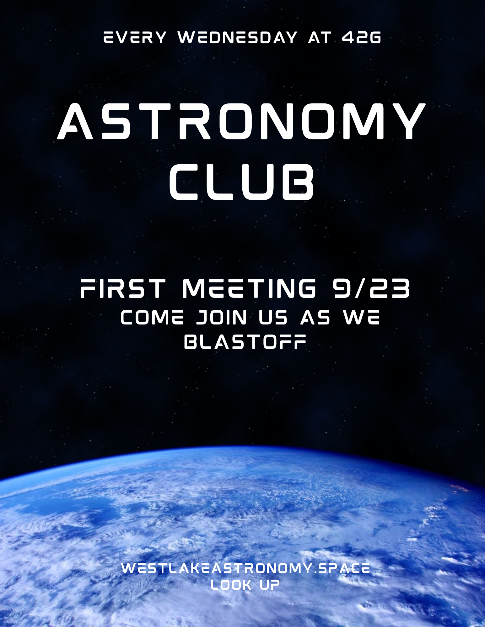 Image 1 from the Westlake Astronomy Club post “First Meeting of the Year — September 23”: Our first meeting is Wednesday, September 23, during lunch, in Room 42G — every Wednesday…